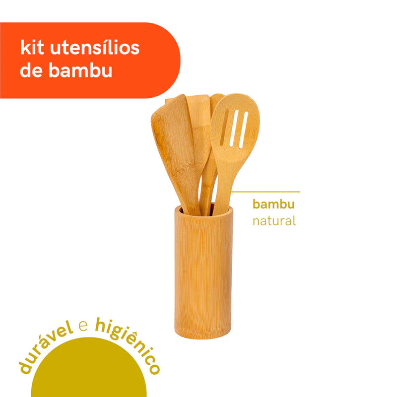 Kit de Utensílios de Bambu 4pcs - Mozcada