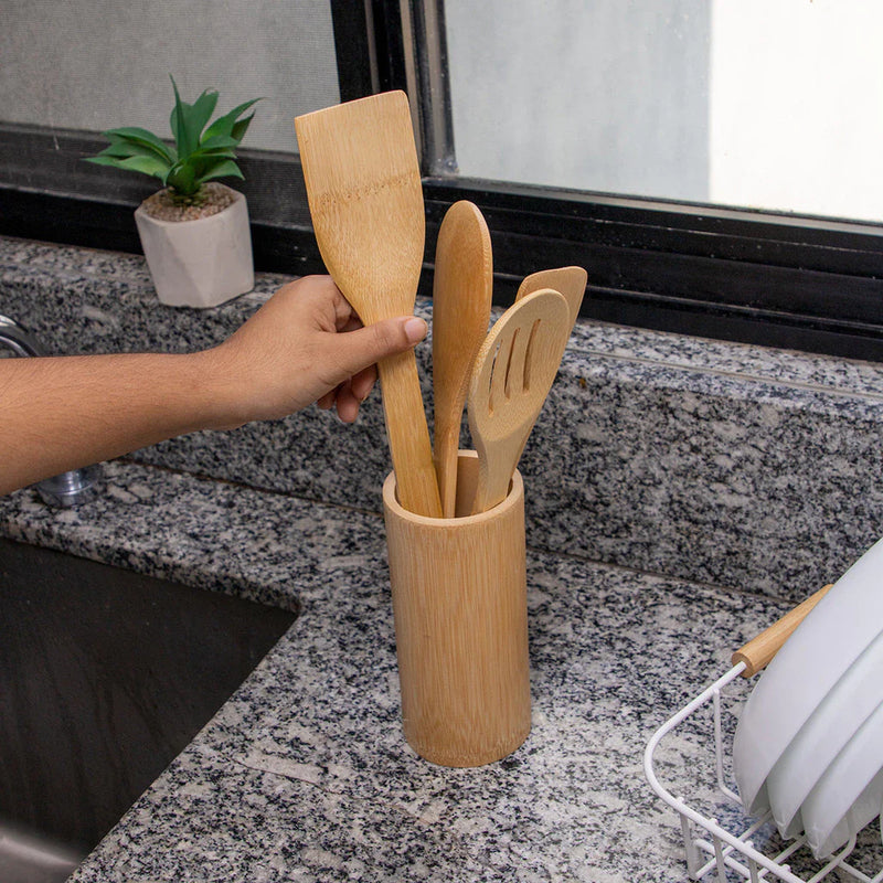 Kit de Utensílios de Bambu 4pcs - Mozcada