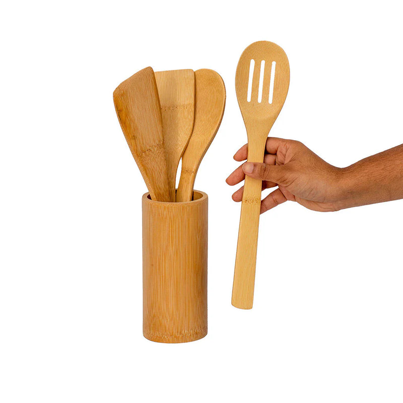 Kit de Utensílios de Bambu 4pcs - Mozcada