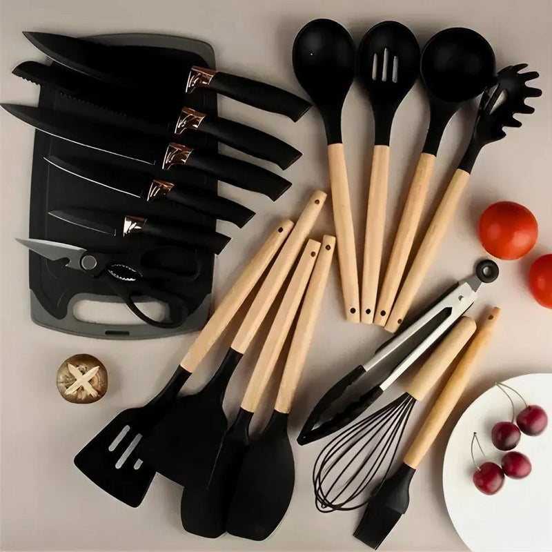 Kit Utensílios De Cozinha Jogo Completo 19 Peças - Preto