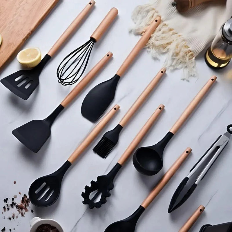 Kit Utensílios De Cozinha Jogo Completo 19 Peças - Preto