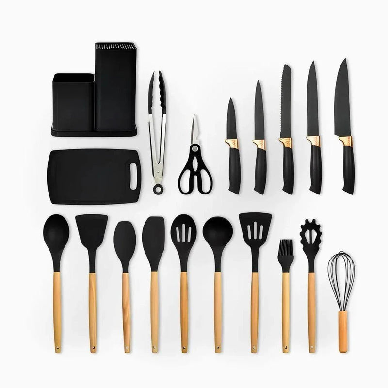 Kit Utensílios De Cozinha Jogo Completo 19 Peças - Preto